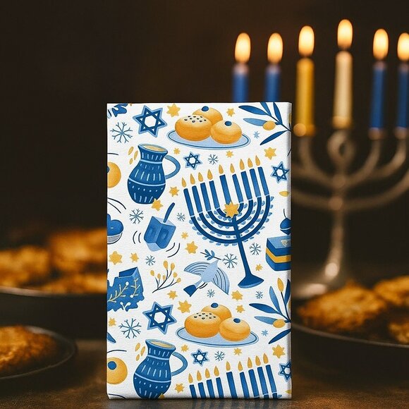 Chanukah Kitchen Towels Set 2pc Menorah Dreidel Design  Hanukkah Gift set 18x26" - Picture 2 of 7